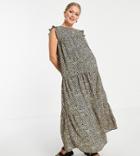 Asos Design Maternity Sleeveless Tiered Midi Dress With Frills In Leopard Print-multi
