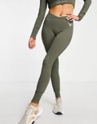 Twill Active Recycled Sustainable Seamless Ribbed V Waist Leggings In Khaki-green
