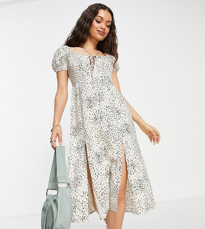 Miss Selfridge Petite Tie Front Midi Dress In Animal - Ivory-white