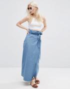 Asos Denim Wrap Maxi Skirt - Midwash Blue