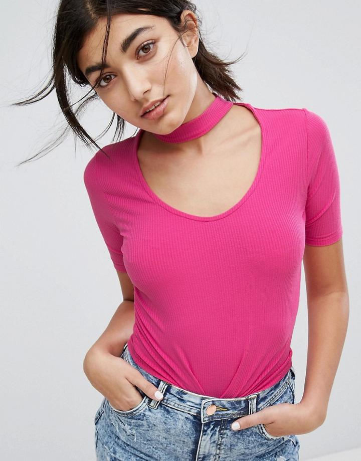 Bershka Choker Detail Crop Top - Pink