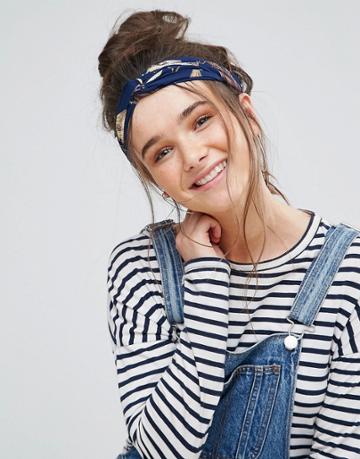 Pia Rossini Bird Print Oblong Headband - Navy
