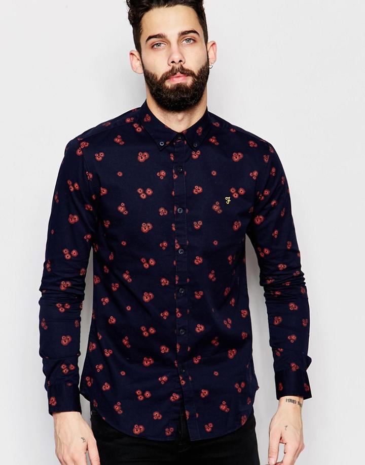 Farah Shirt With Pigment Print Slim Fit - True Navy