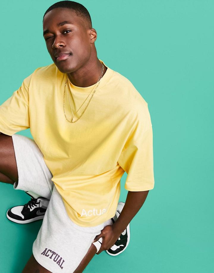 Asos Actual Oversized T-shirt In Yellow With Printed Logo