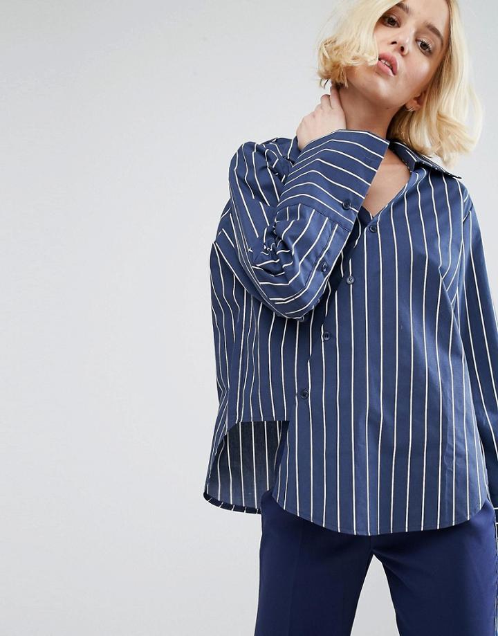 Stylenanda Deconstructed Kimono Shirt In Pinstripe - Navy
