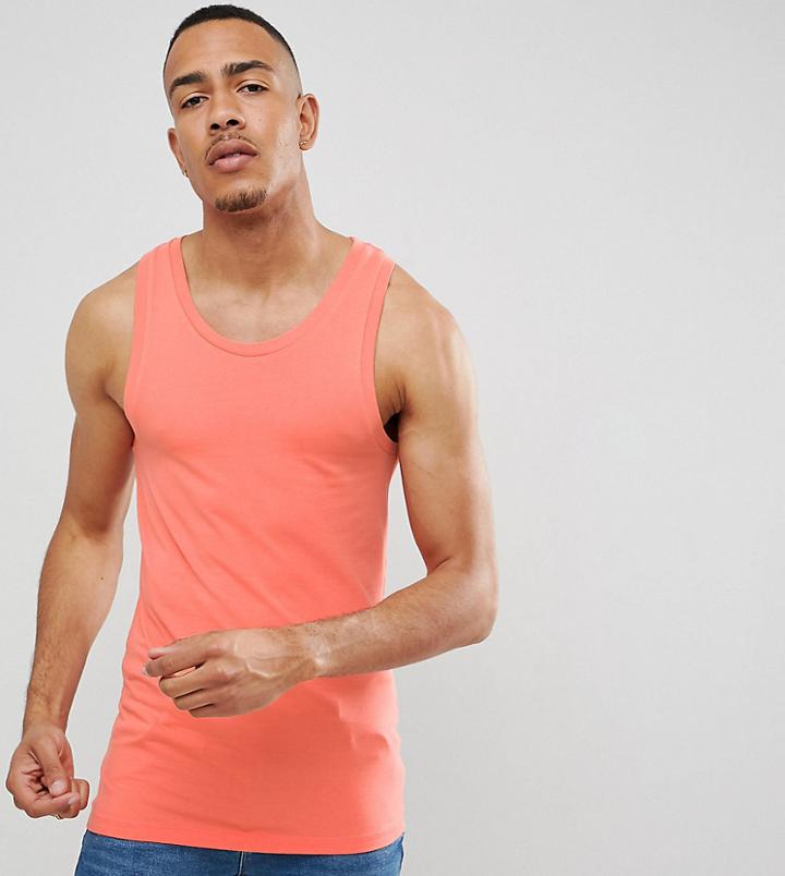 Asos Design Tall Muscle Fit Tank In Pink - Orange