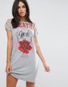 Ax Paris Gray Printed Oversized T-shirt Dress - Gray