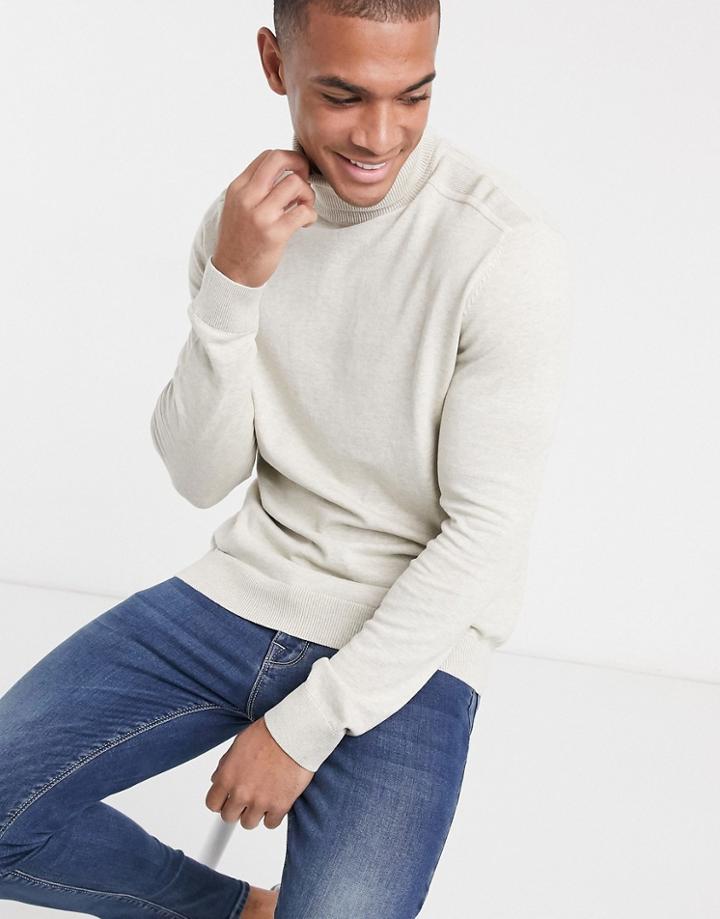 Selected Homme Roll Neck Sweater In Beige-neutral