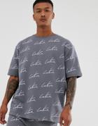 The Couture Club Two-piece Oversized T-shirt In All Over Logo - Gray