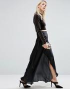 Asos Maxi Wrap Skirt In Satin - Black