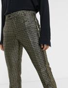 Asos Design Slim Suit Smart Pants In Gold Diamond Jacquard