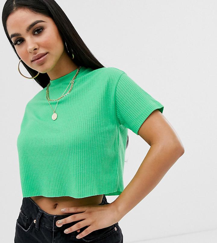 Asos Design Petite Crop Tee In Chunky Rib In Green