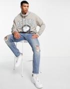 Asos Actual Oversized Sweatshirt With Drawcord Funnel Neck And Graphic Print In Oatmeal Heather-neutral