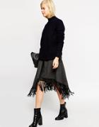 Asos Premium Midi Skirt With Fringed Wrap - Gray