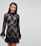 Asos Tall High Neck Open Back Lace Mini Dress - Black