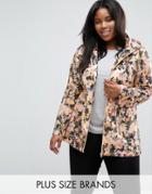 Brave Soul Plus Festival Trench In Floral Print - Pink