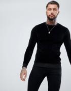 Asos Muscle Sweatshirt In Black Velour - Black