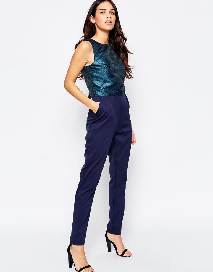 Little Mistress Jumpsuit With Printed Top - Blue