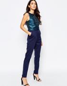 Little Mistress Jumpsuit With Printed Top - Blue