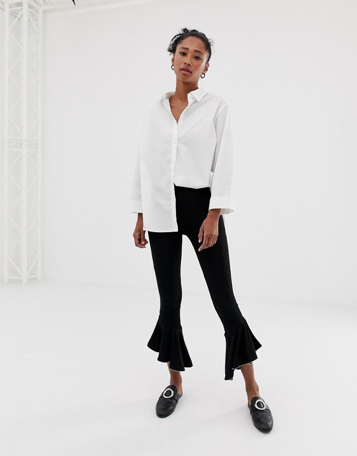 Asos Design Ruffle Hem Legging With Metal Trim-black