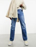 Asos Design Original Fit Jeans With 'less Thirsty' Wash In Mid Blue-blues