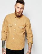 Asos Worker Shirt In Stone With Long Sleeves - Camel