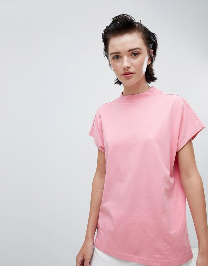 Weekday High Neck T-shirt In Pink - Pink