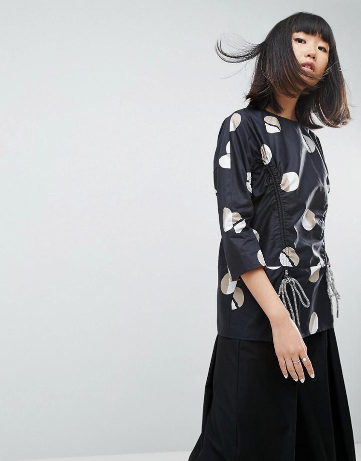 Asos White Polka Dot Top With Draw Cords - Multi