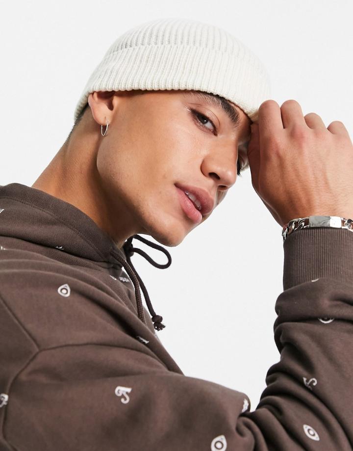 Asos Design Fisherman Beanie Hat In Off White