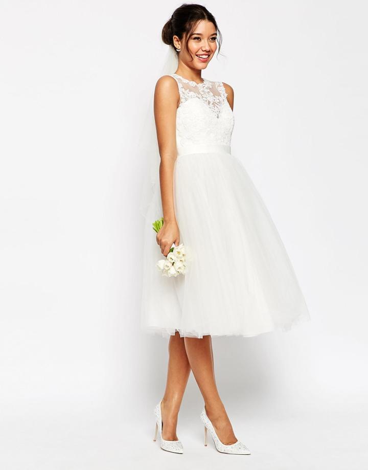 Asos Bridal Lace Sweetheart Tutu Midi Dress - White