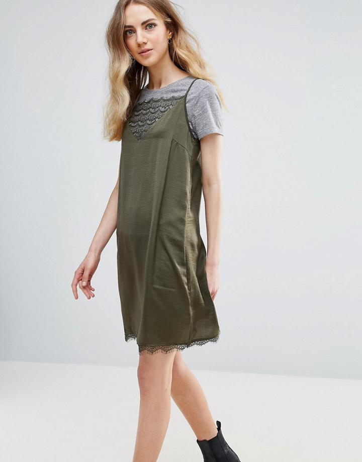 Ichi Lace Insert Dress - Green