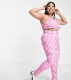 Daisy Street Plus Active Gingham High Waisted Leggings In Pink