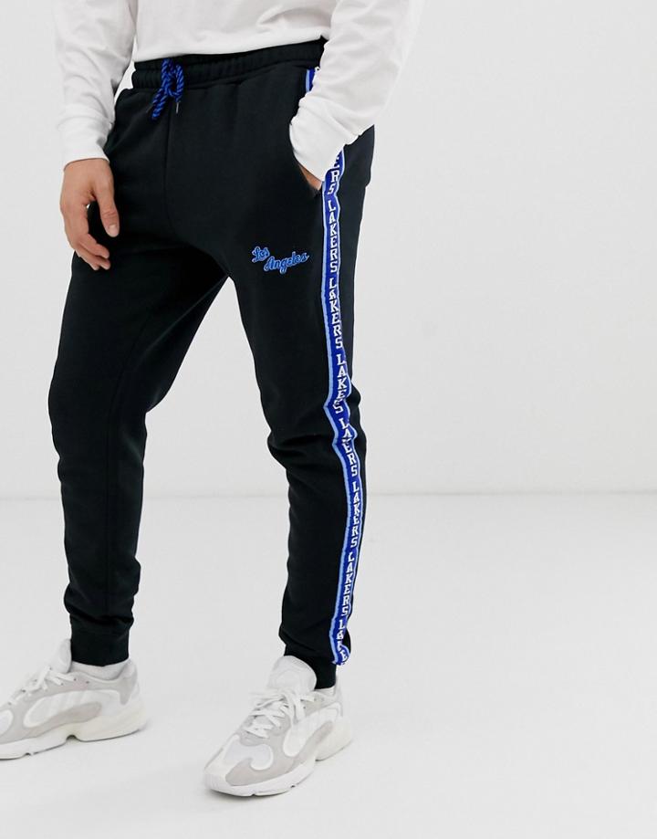 Mitchell & Ness La Lakers Logo Taped Fleece Joggers In Black - Black