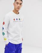 Criminal Damage X Pok Mon Oversized Long Sleeve Top With Pok Mon Sleeves - White