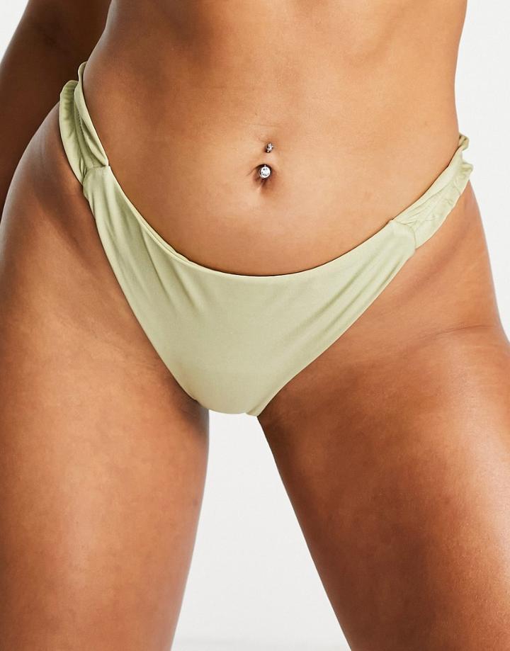 River Island Shirred Side Bikini Bottoms In Green