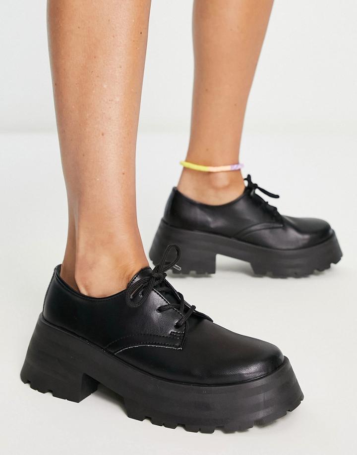 Asos Design Monday Chunky Lace Up Flat Shoes In Black