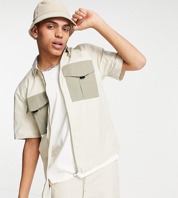 Reclaimed Vintage Inspired Utility Short Sleeve Dad Fit Shirt - Part Of A Set-neutral