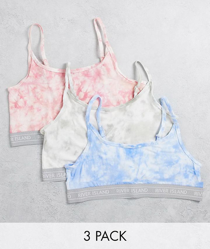 River Island Plus Tie Dye 3 Pack Bralettes In Pink, White And Blue - Part Of A Set-blues