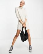 Stradivarius Super Soft Roll Neck Knit Mini Dress In Ecru-white