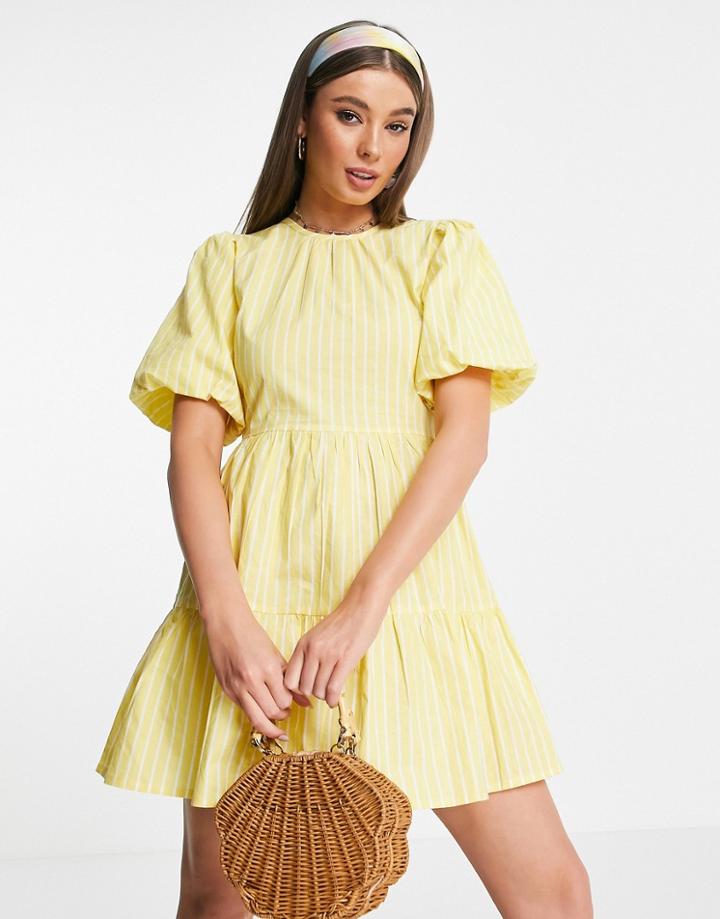 Influence Puff Sleeve Tiered Mini Dress With Open Back In Yellow