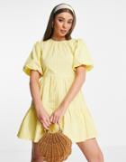 Influence Puff Sleeve Tiered Mini Dress With Open Back In Yellow
