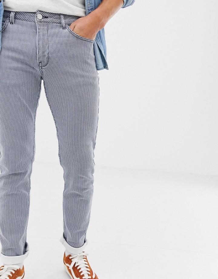 Brooklyn Supply Co Skinny Fit Pleated Pinstripe Jeans In Blue Wash - Blue