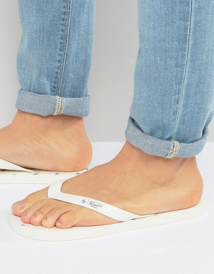Original Penguin Flip Flops With All Over Print - White