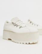 Asos Design Lace Up Shoes In White Faux Leather With Chunky Platform Sole