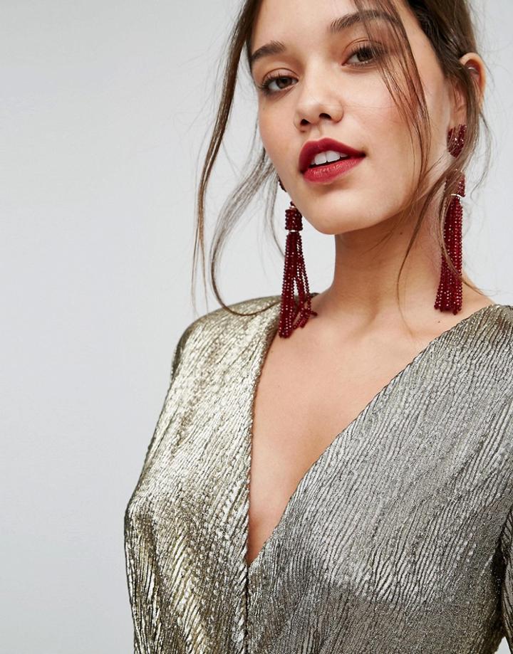 Aldo Beaded Tassel Statement Earrings In Red - Red