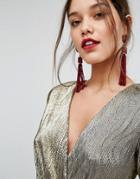 Aldo Beaded Tassel Statement Earrings In Red - Red