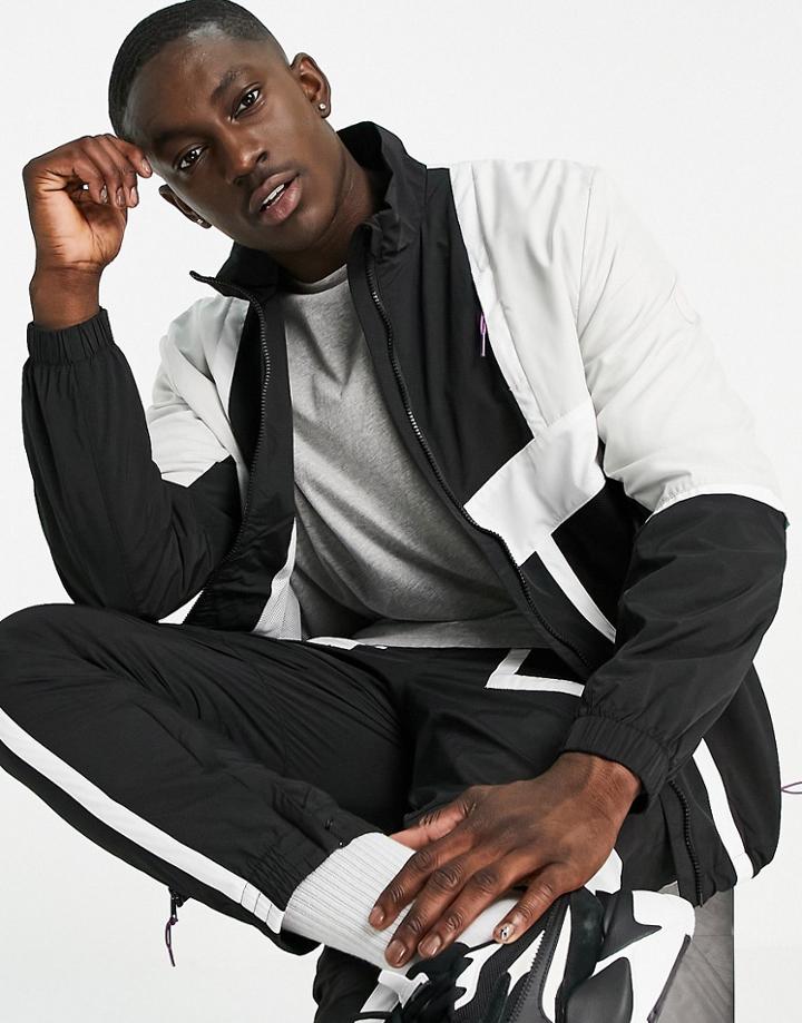 Puma Hoops Zip Through Jacket In Black And Gray