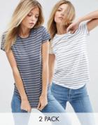 Asos Crew Neck T-shirt In Stripe 2 Pack - Multi