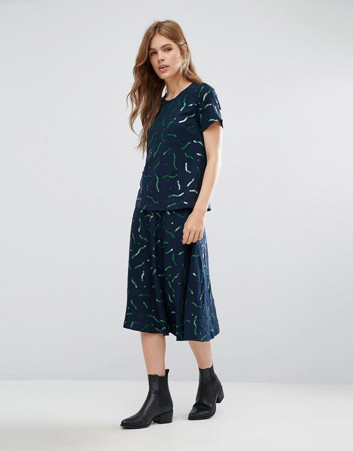 Ymc Gummy Print Wool Midi A Line Skirt - Blue