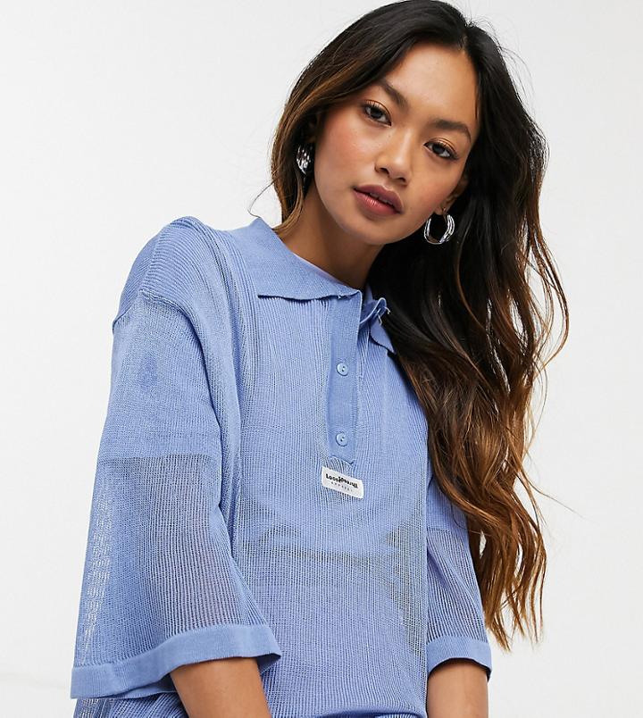 Loose Threads Oversized Lounge Polo Shirt In Loose Knit-blues